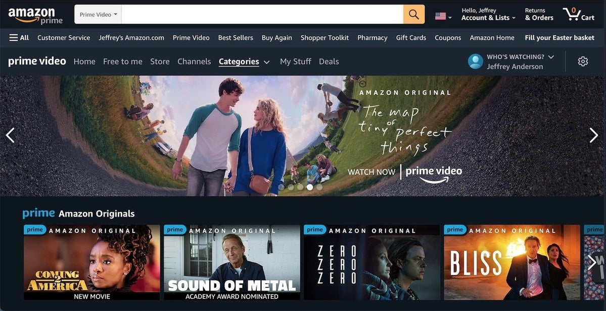 Amazon Prime Video home screen