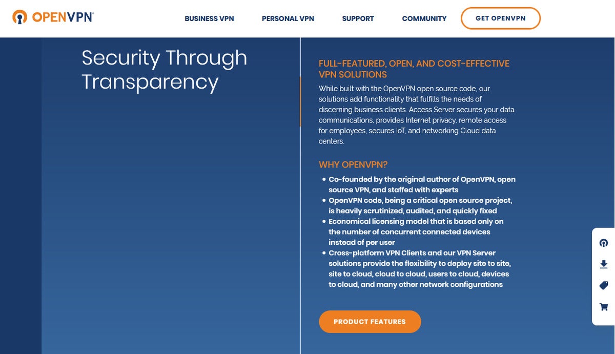 openvpn homepage screenshot