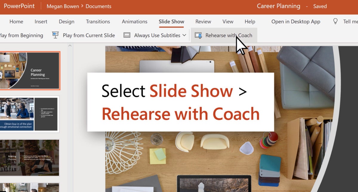 Microsoft powerpoint coach select coach