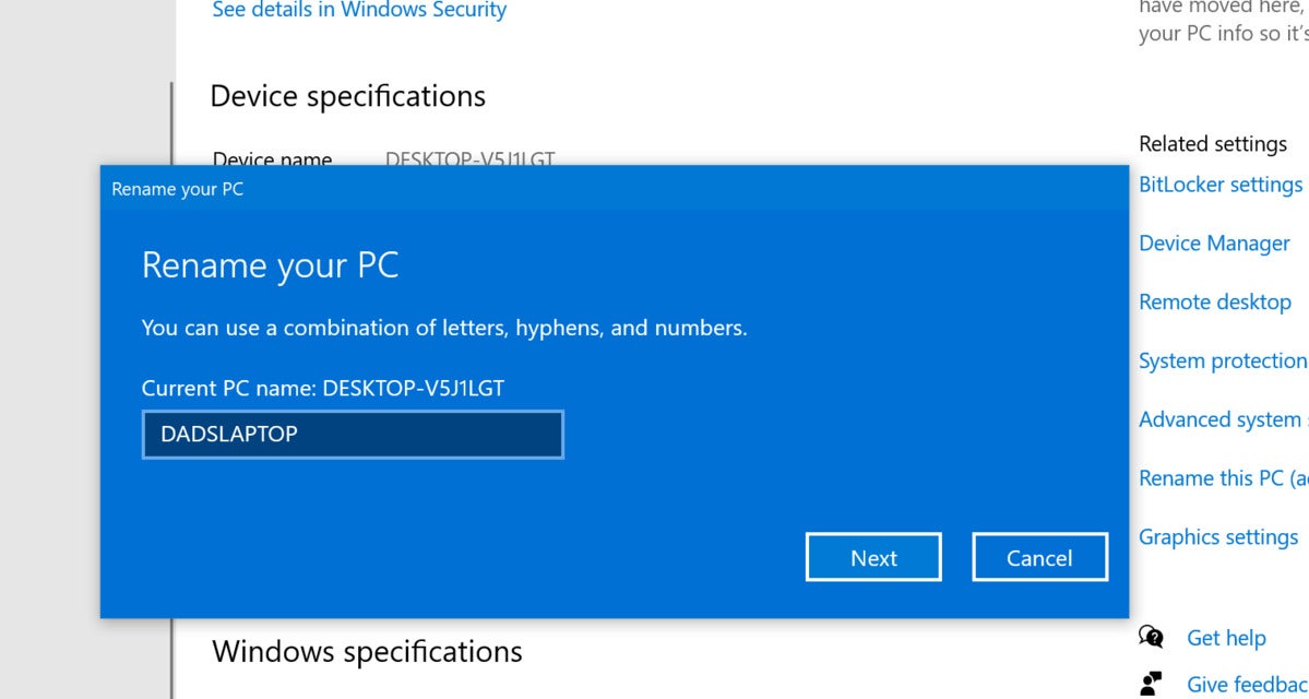 windows 10 rename your pc