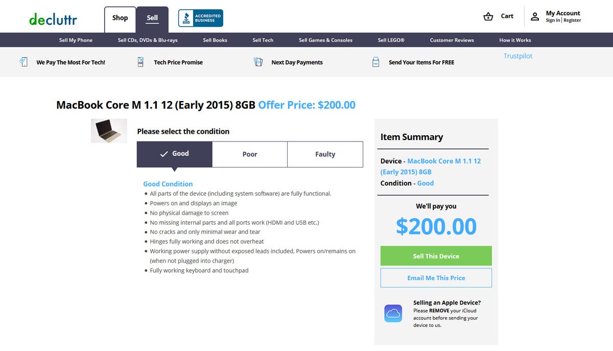 decluttr valuation estimate for 2015 12-in Macbook