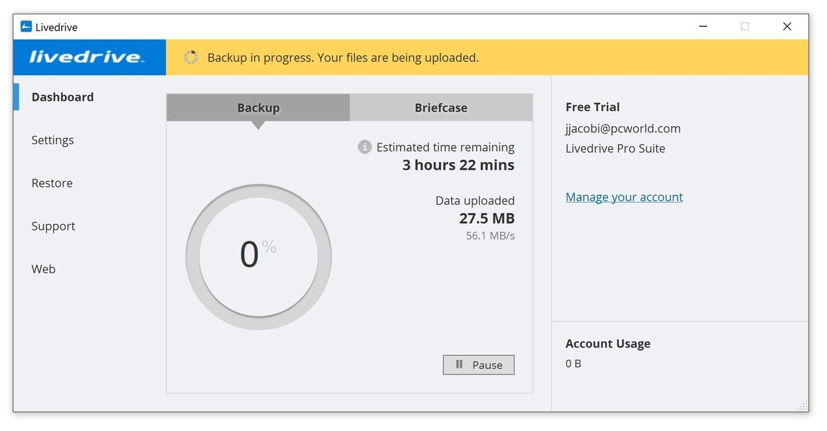 livedrive backup speed