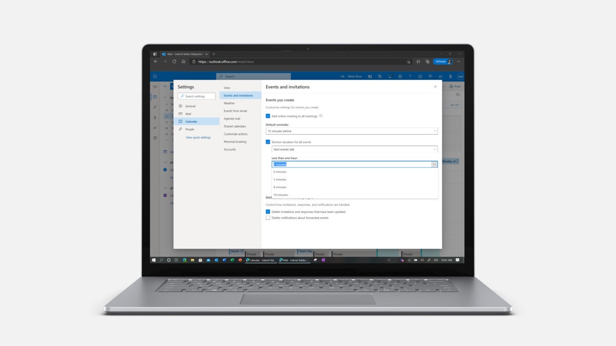 Microsoft Outlook  user level setting in frame