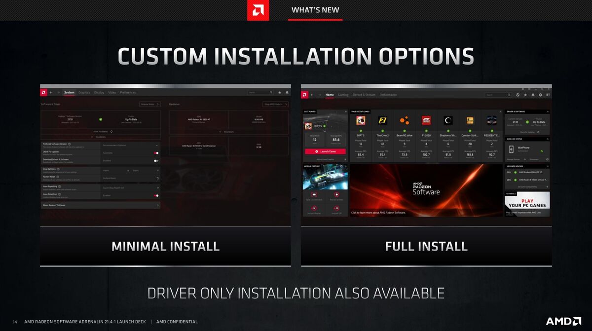 opções de instalação de software radeon