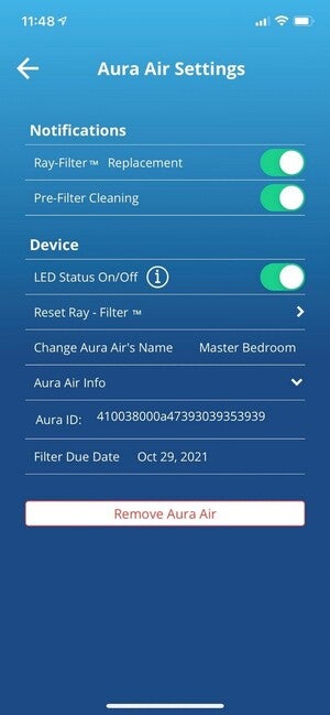 aura air app settings