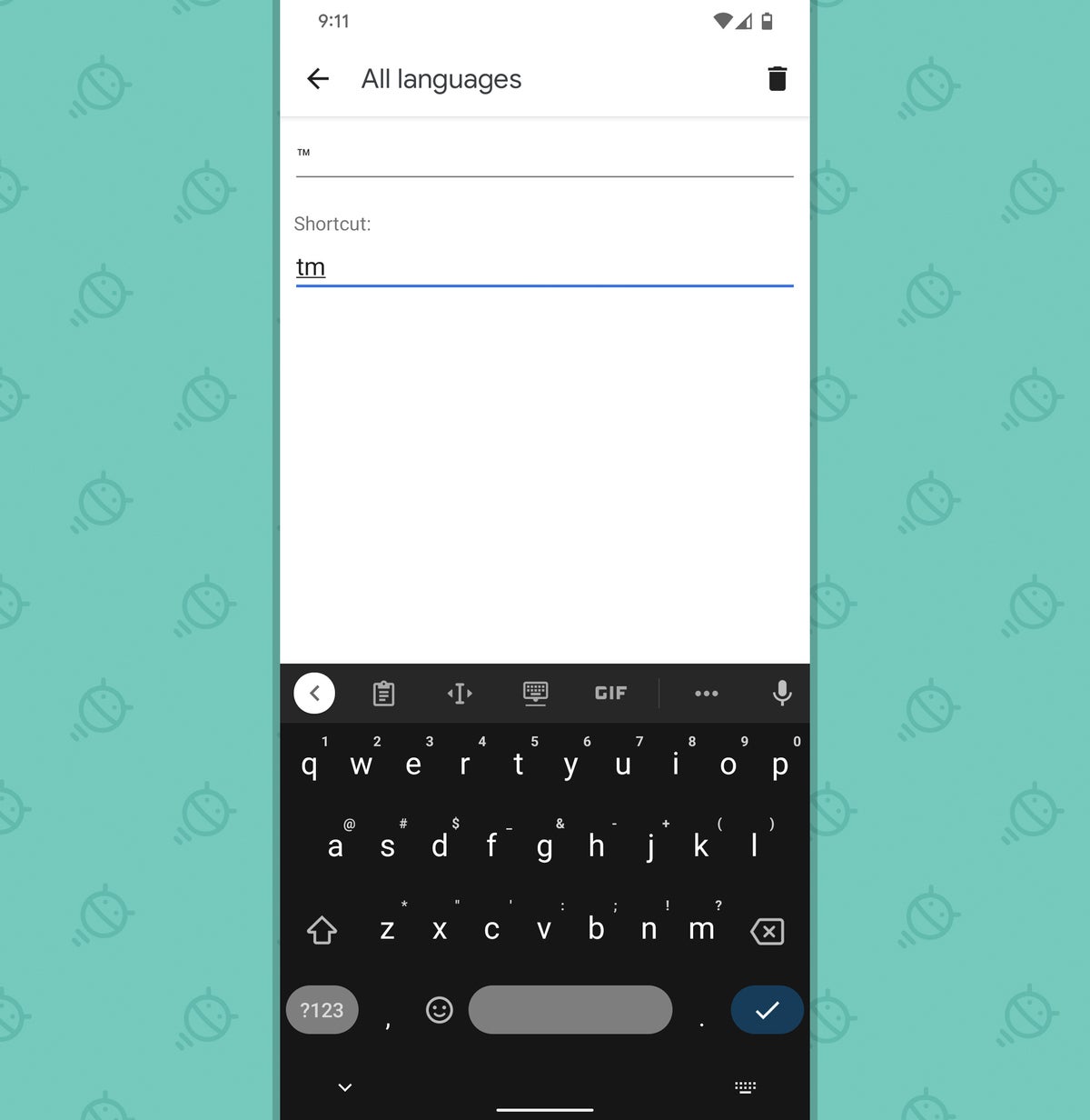 Configuración de sustitución de texto de Android de Gboard