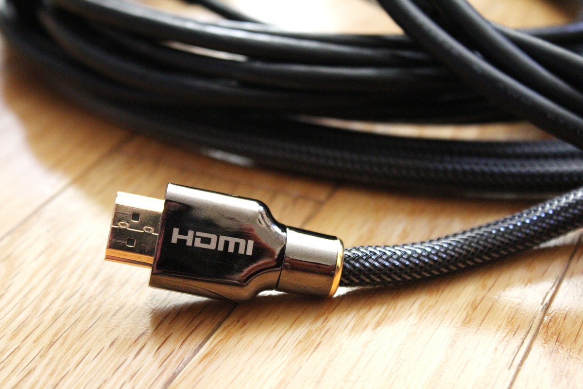 HDMI cable on a wood floor