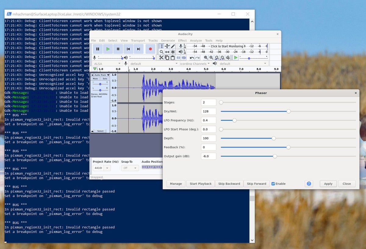 Microsoft windows subsystem for linux wsl wsl audacity with phaser