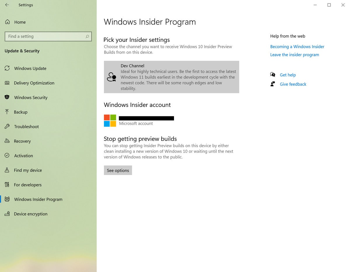 Windows 10 initié canal de développement Windows Insider