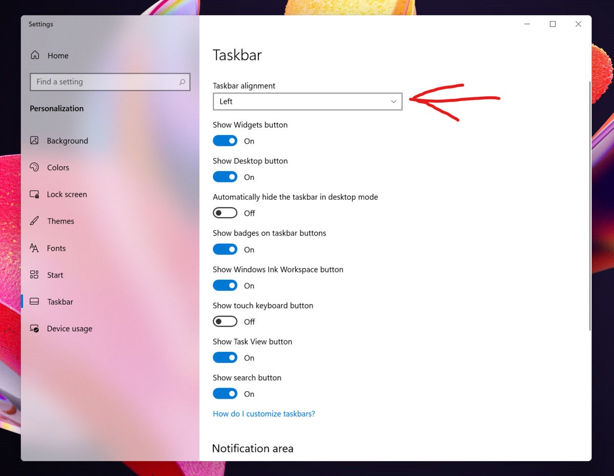 windows 11 taskbar alignment