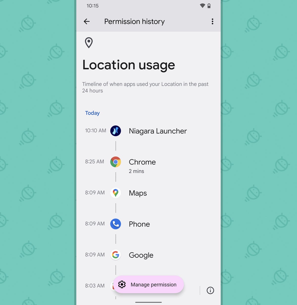Panel de privacidad de Android 12 (vista de aplicaciones)