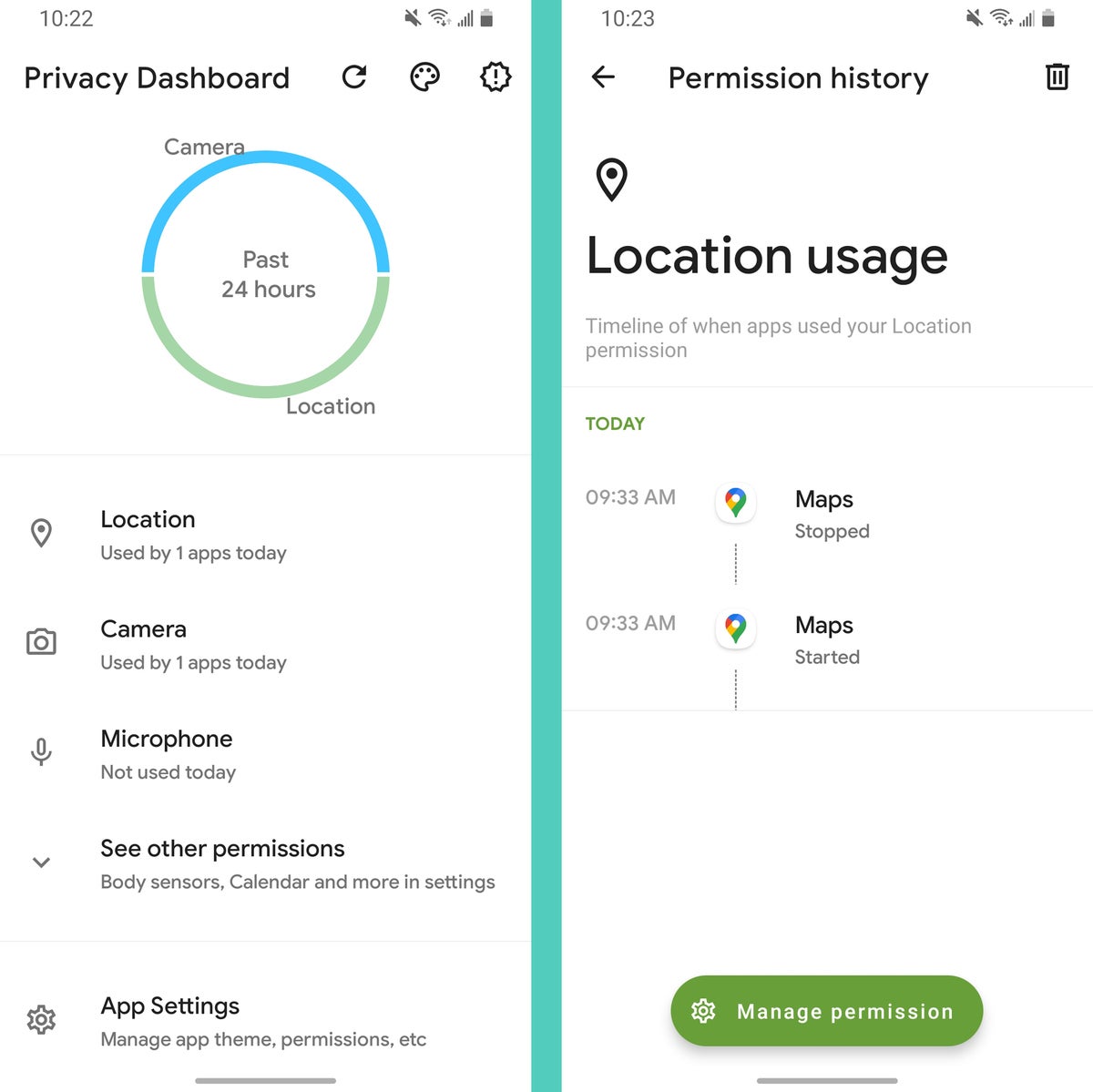 Aplicación de panel de privacidad de Android