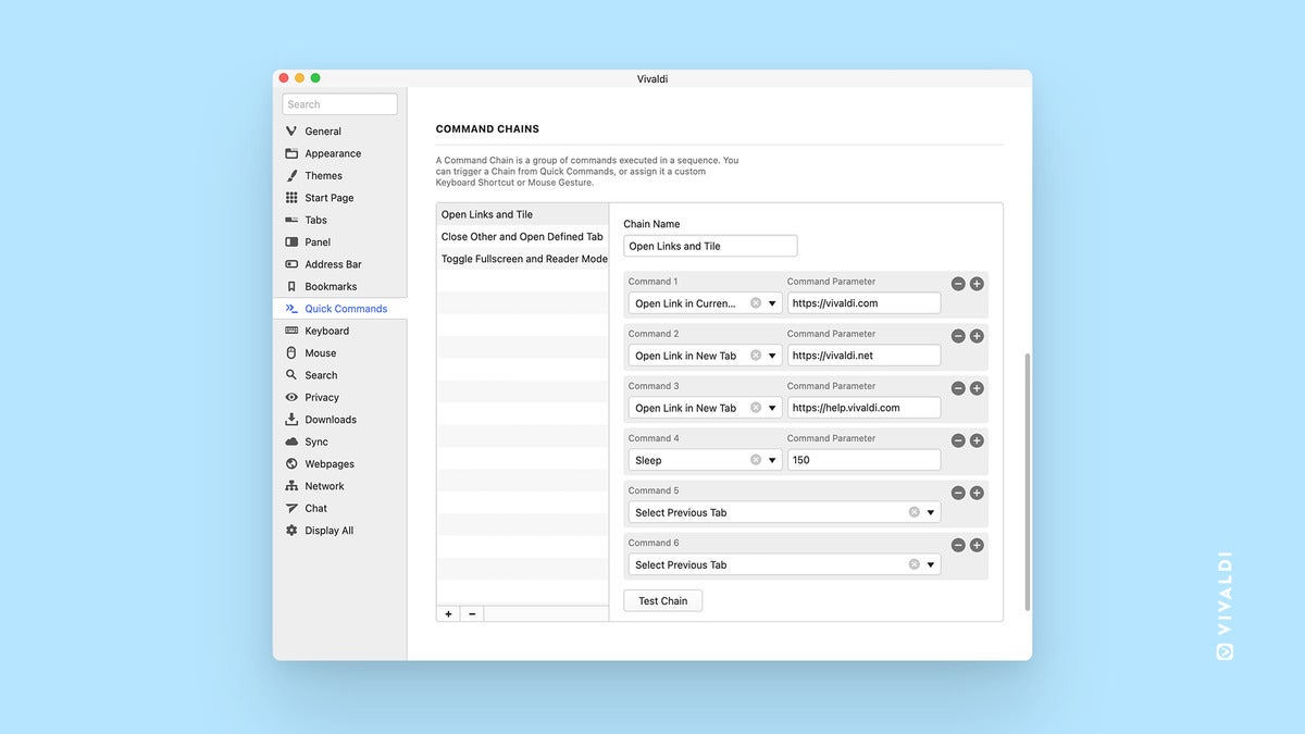 vivaldi command chains