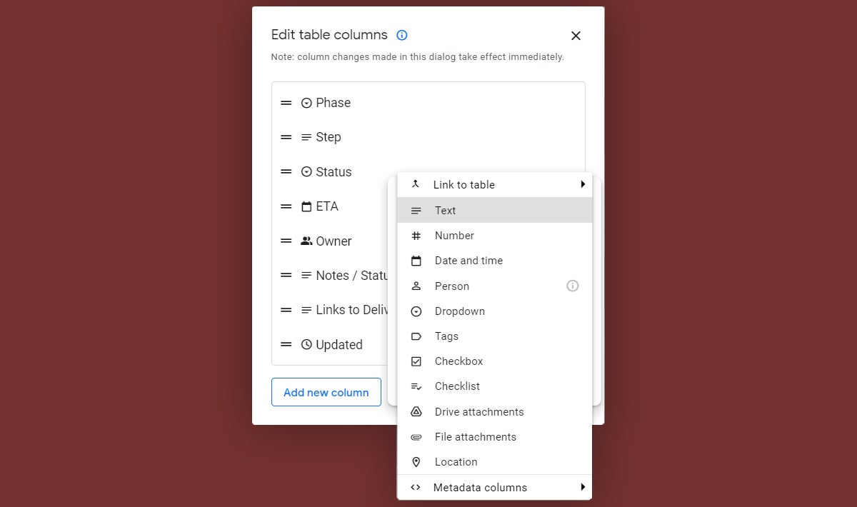 03 google tables columns