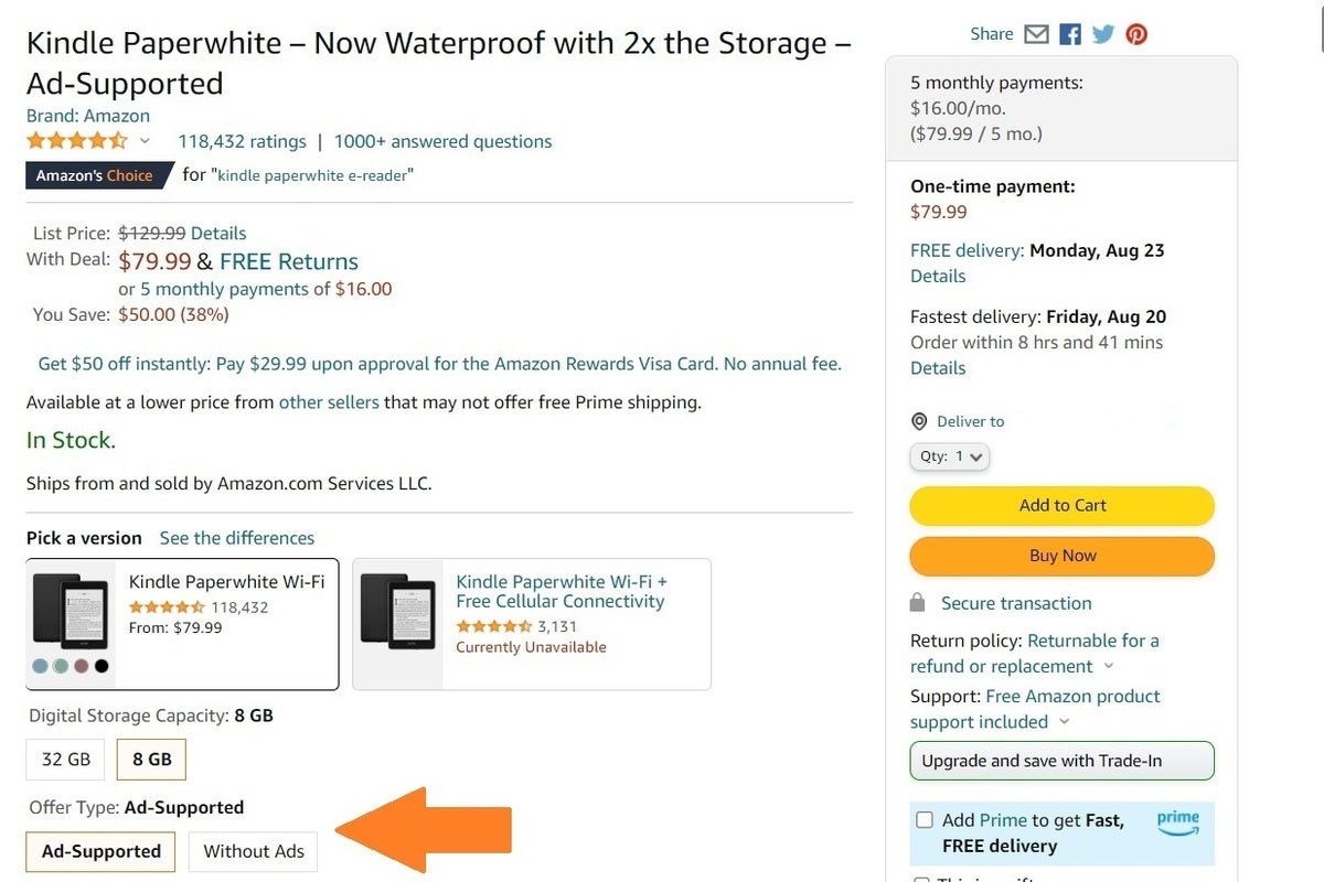 amazon kindle ad supported example