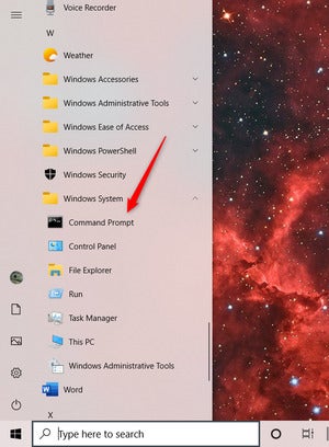 Click Command Prompt In The Start Menu