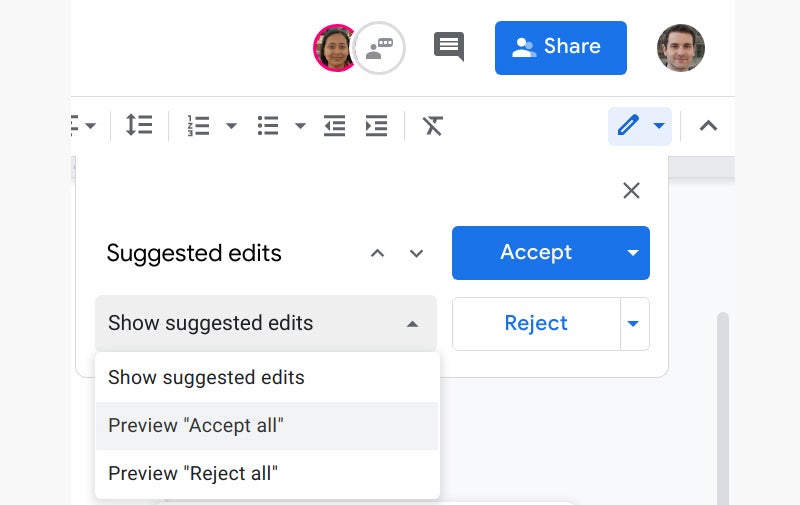 google docs 15 review suggested edits