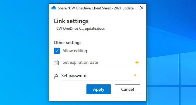 onedrive cheat sheet 10 link settings