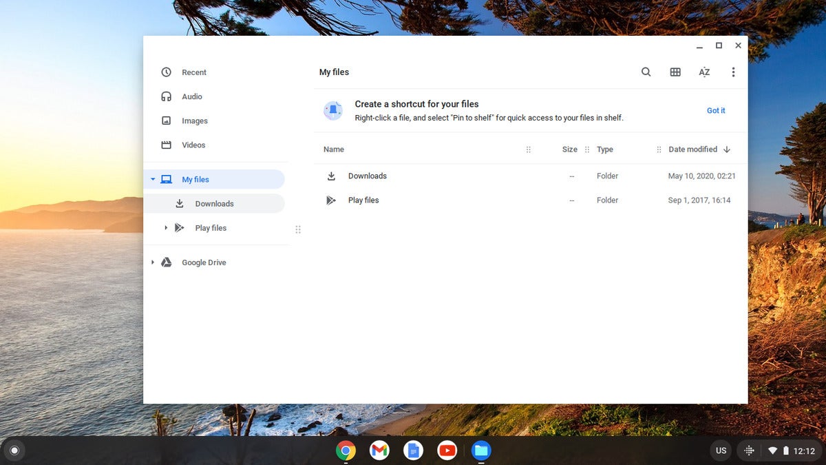 Chromebook Downloads folder window