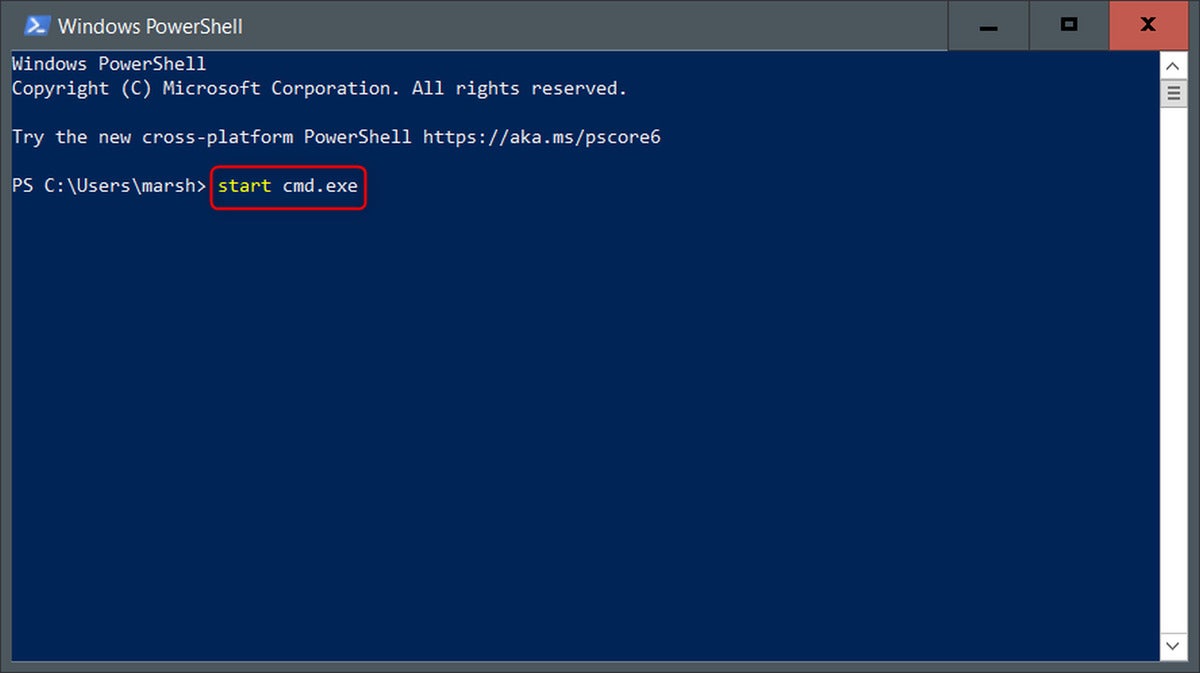 type the command in windows powershell to open command prompt