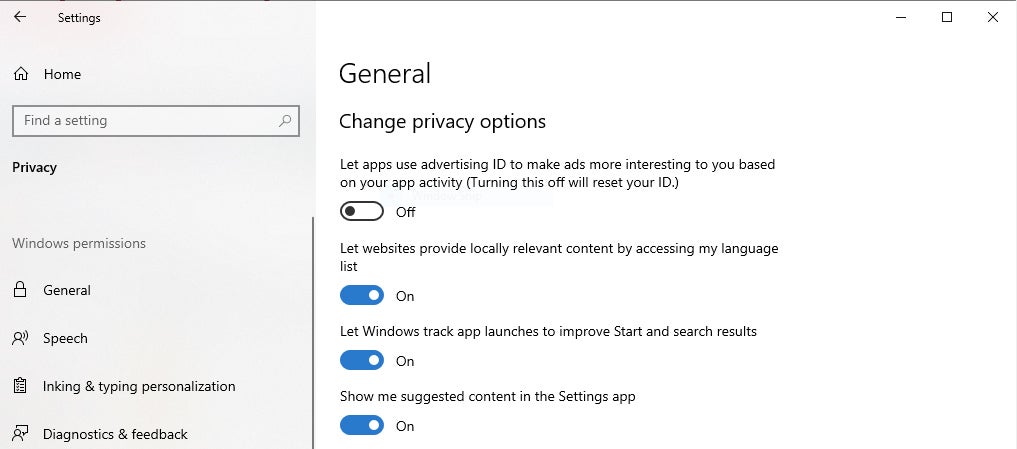 win10 privacy advertising id 21h1