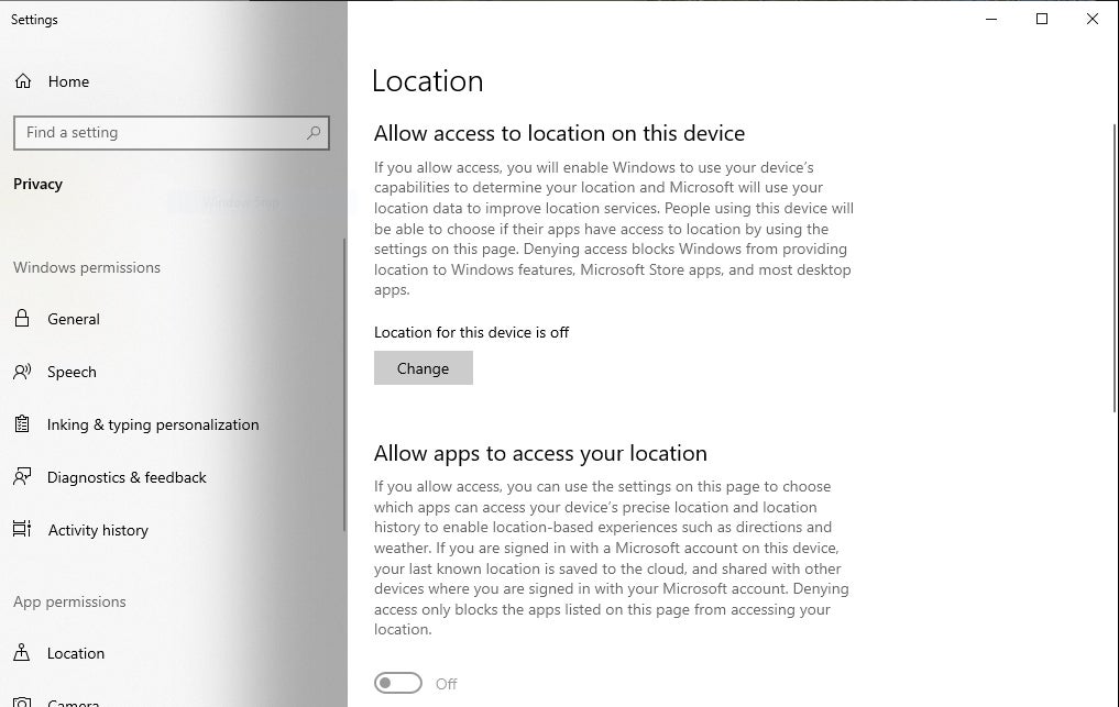 win10 privacy location 21h1