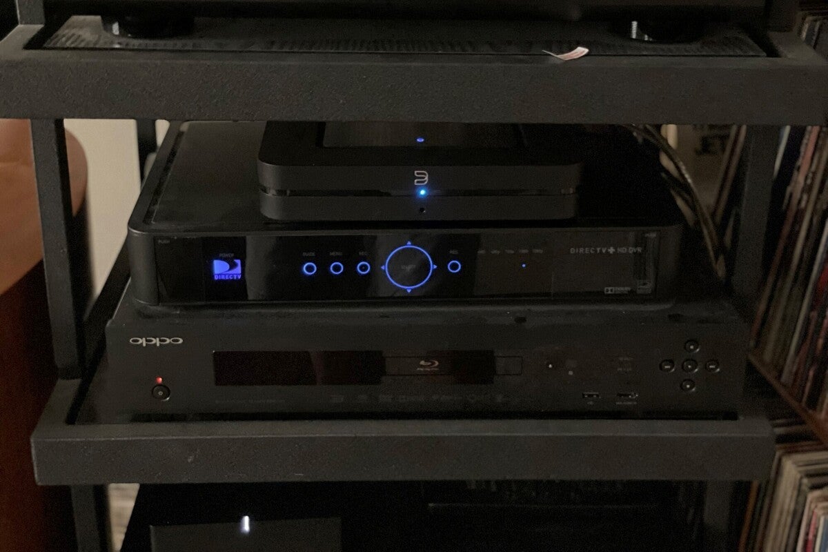 bluesound node in equipment rack