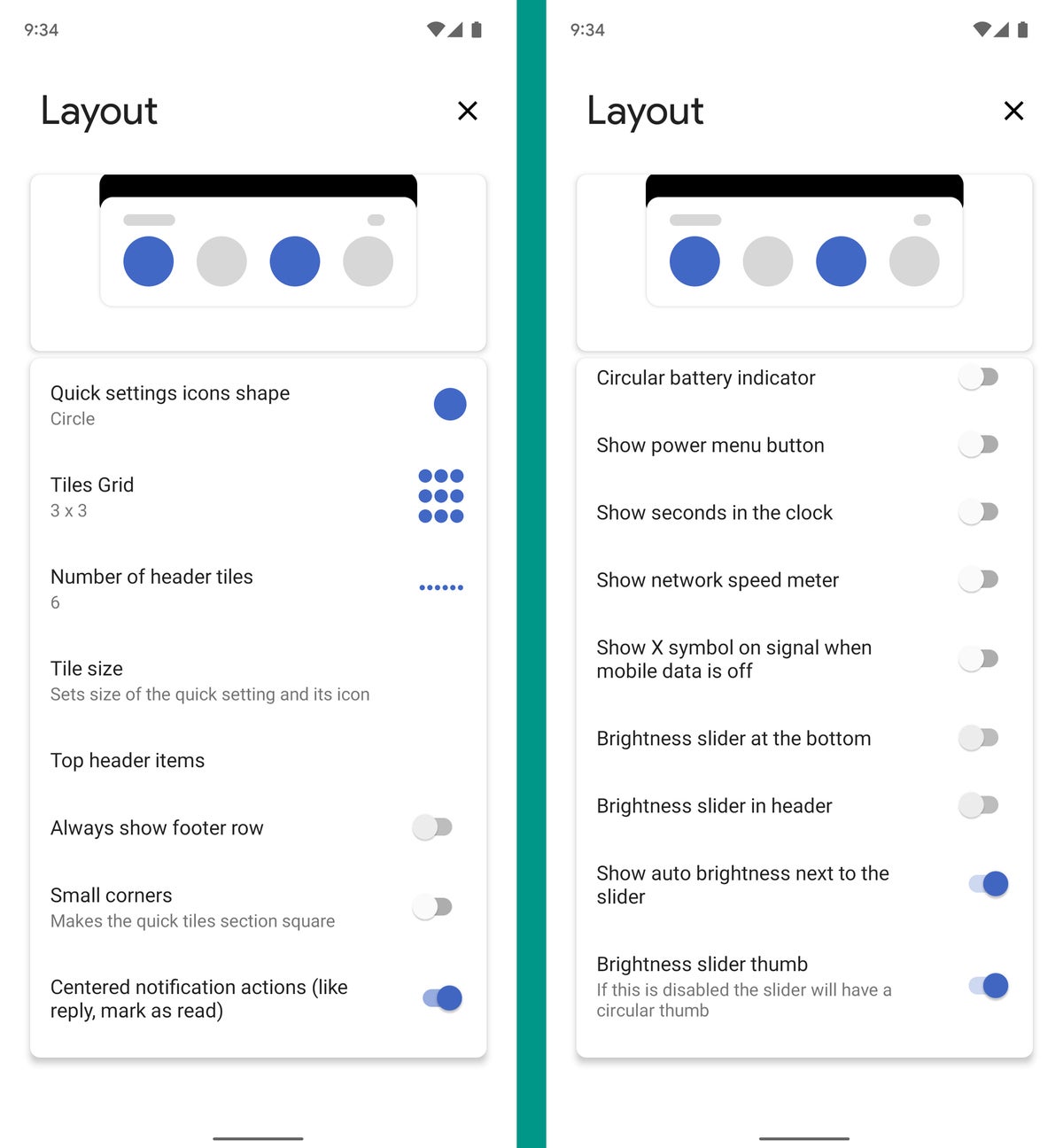 Android 12 Quick Settings (Power Shade Options)