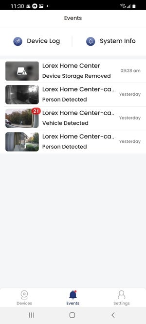 lorex smart home security center event log