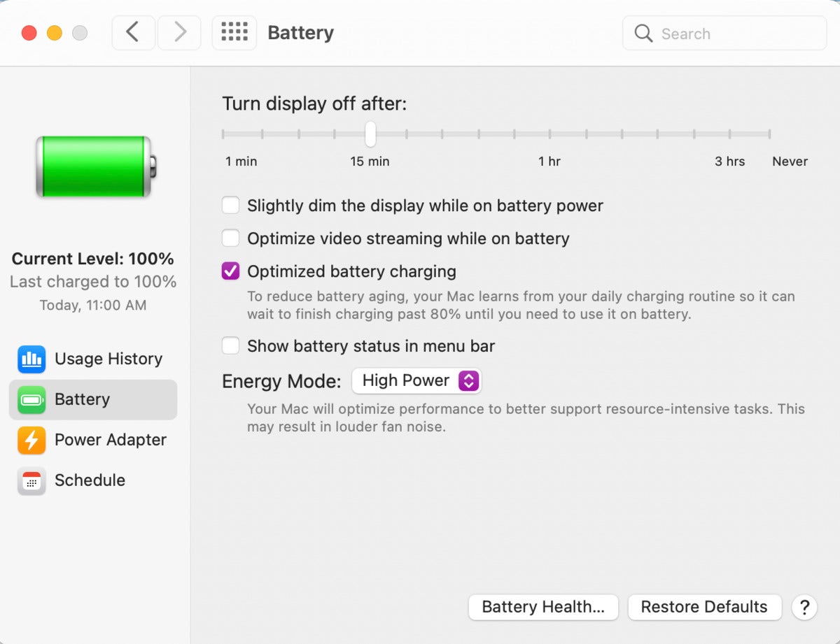macOS Monterey Battery System Preference