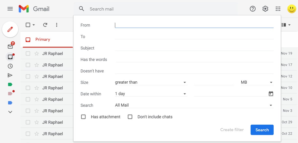 filtering by date range and time interval in your inbox
