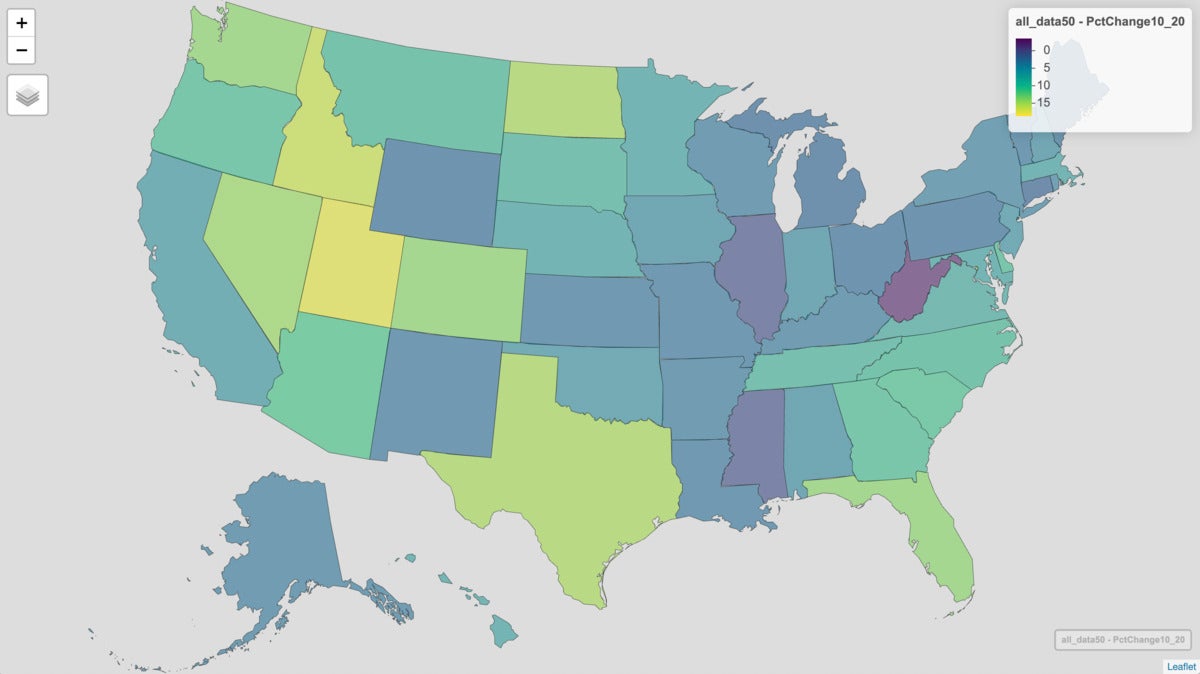 Map of the US with Alaska and Hawaii as insets and no background map tiles.