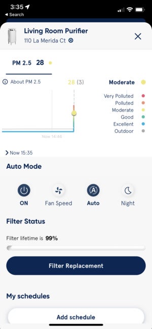 Screenshot of the Blueair app