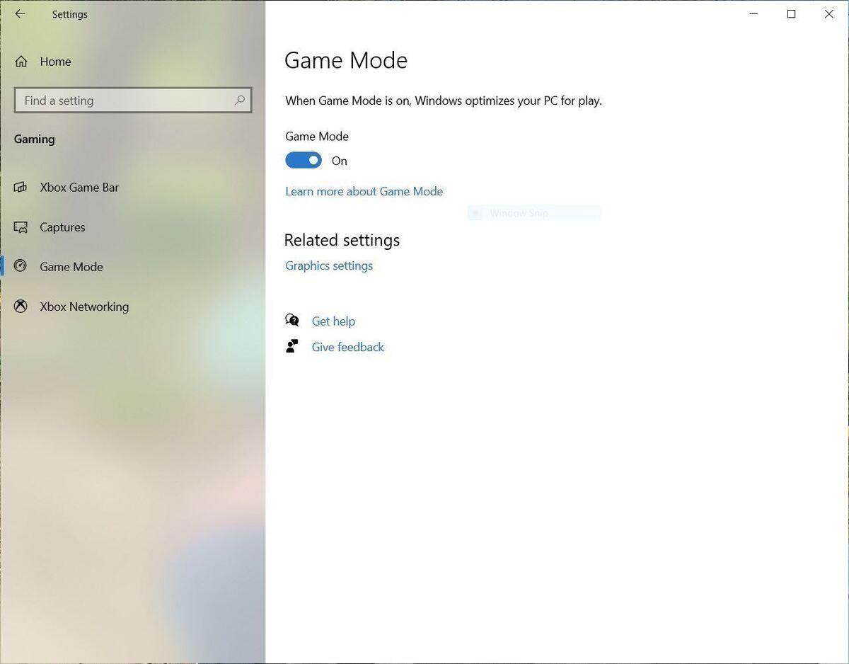 Windows 10 game mode