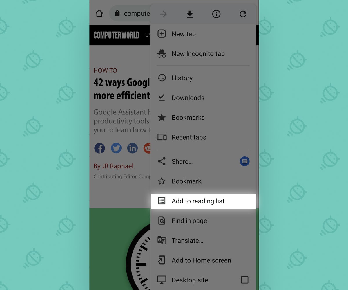 Chrome Android Settings: Reading list