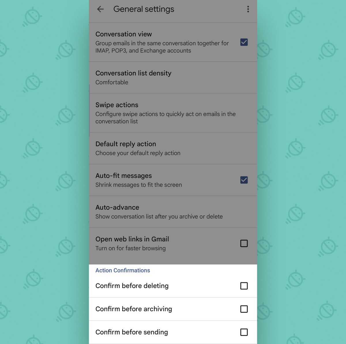 Gmail Android App: Confirmations
