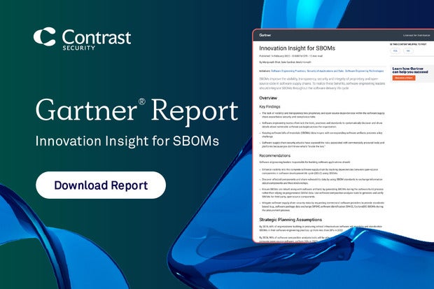 Image: Sponsored by Contrast Security: Gartner Report: Innovation Insight for SBOMs