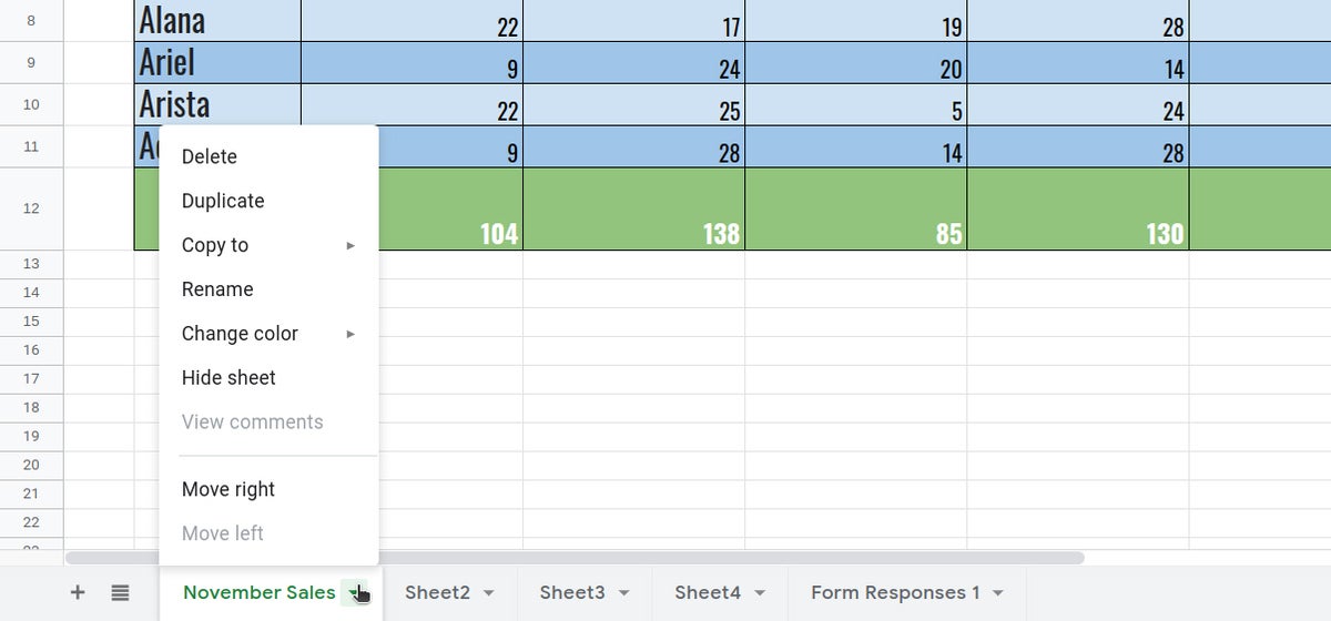 Google Sheets шпаргалка 10 меню вкладок