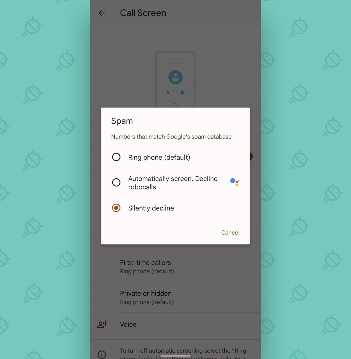 Pixel features: Call screen settings
