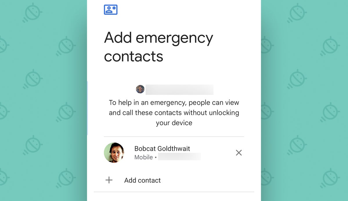 Android Settings: Emergency contacts
