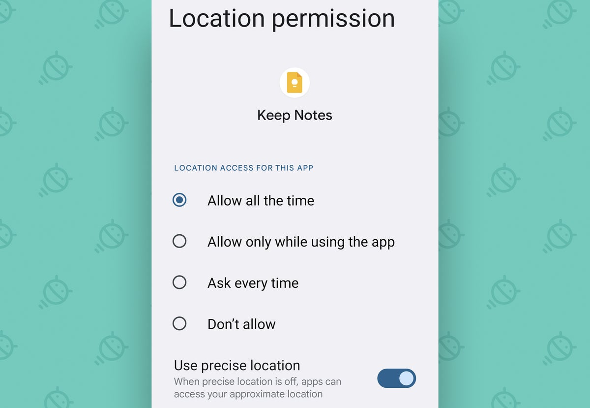 Android Settings: Location permission options