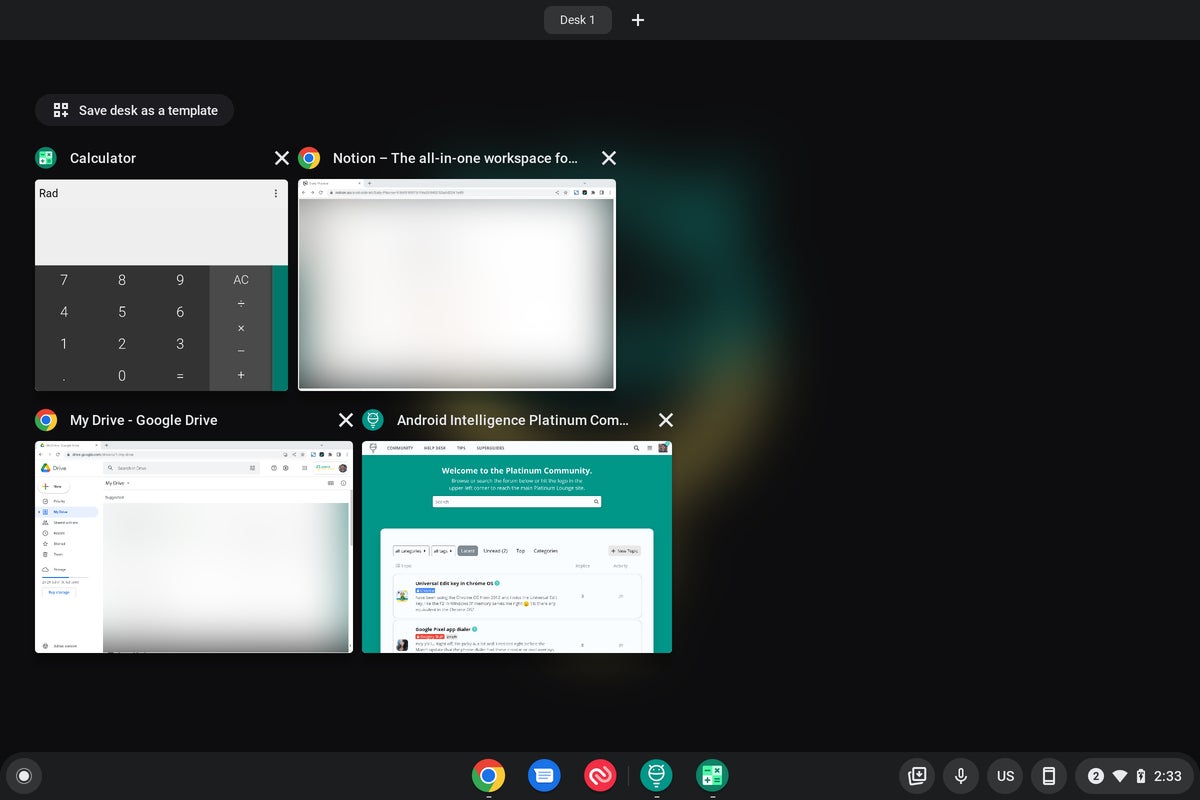 Chrome OS: шаблон рабочего стола