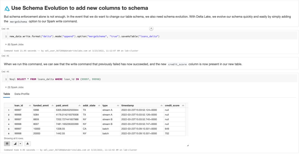 Delta Lake supports schema evolution.