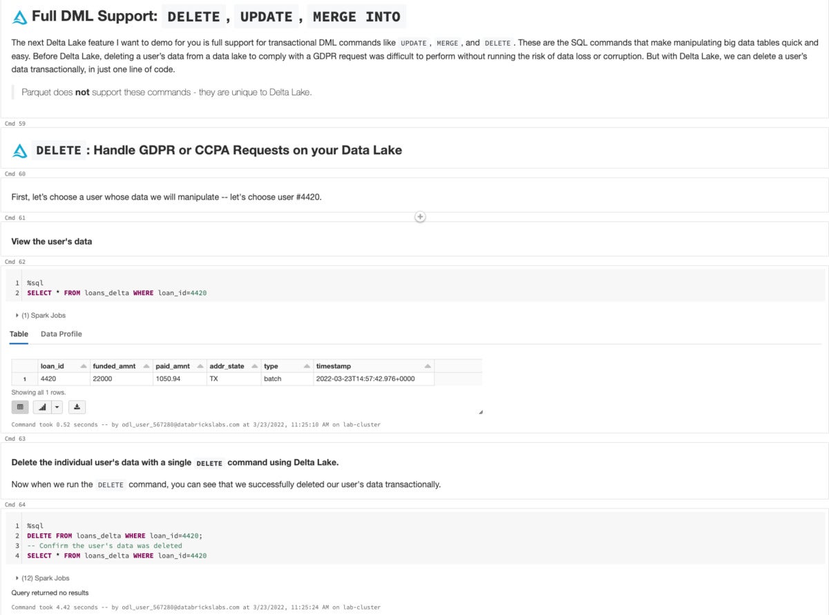 An SQL DELETE command deletes a loan ID.