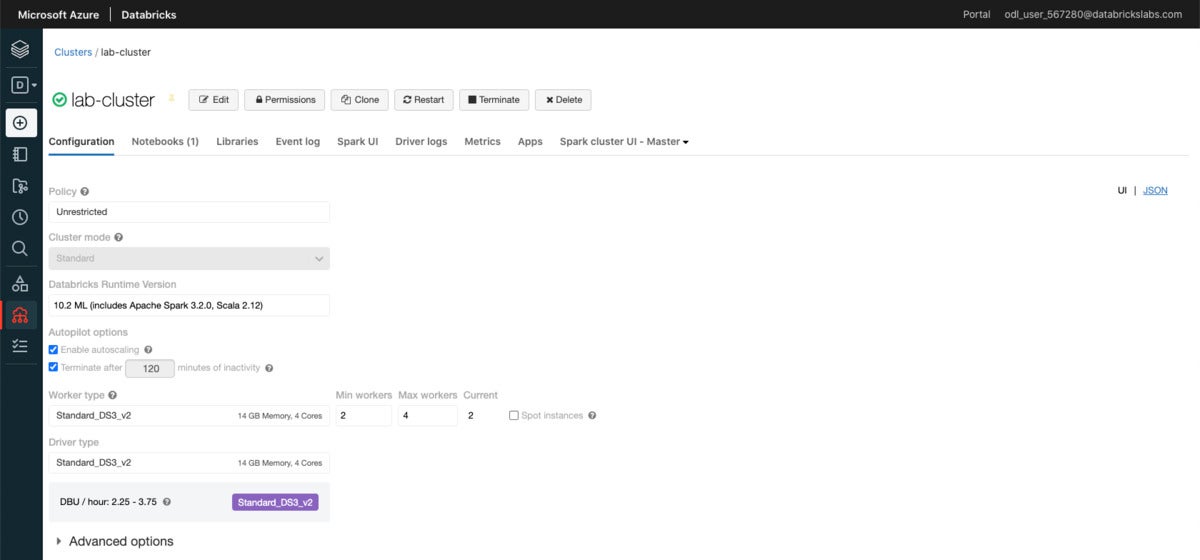 Configuration of a standard cluster for running notebooks.