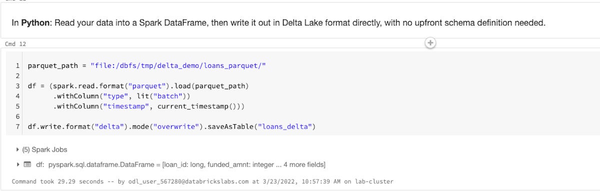 How to upgrade a Parquet table to a Delta table (1).