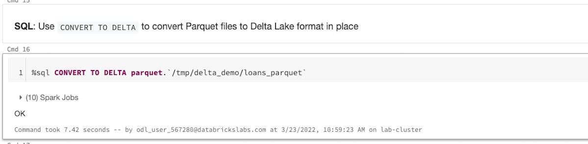 How to upgrade a Parquet table to a Delta table (3).