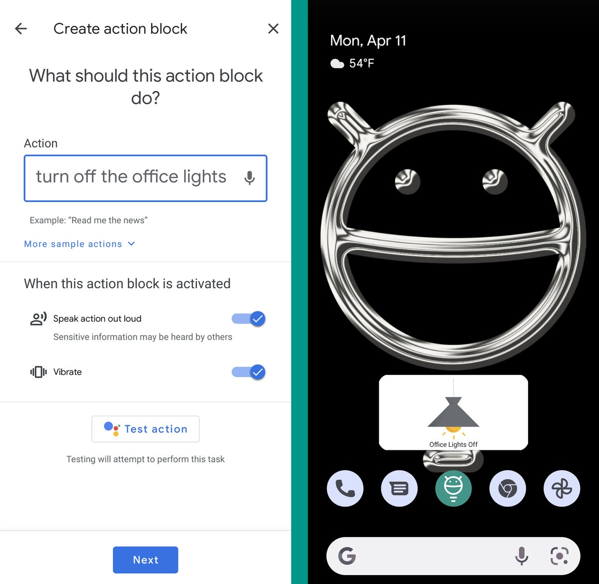 Google apps, Android: Action Blocks