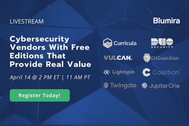 Image: Sponsored by Blumira: LIVESTREAM | April 13 | Free Cybersecurity Tools for Sm(ALL) Teams