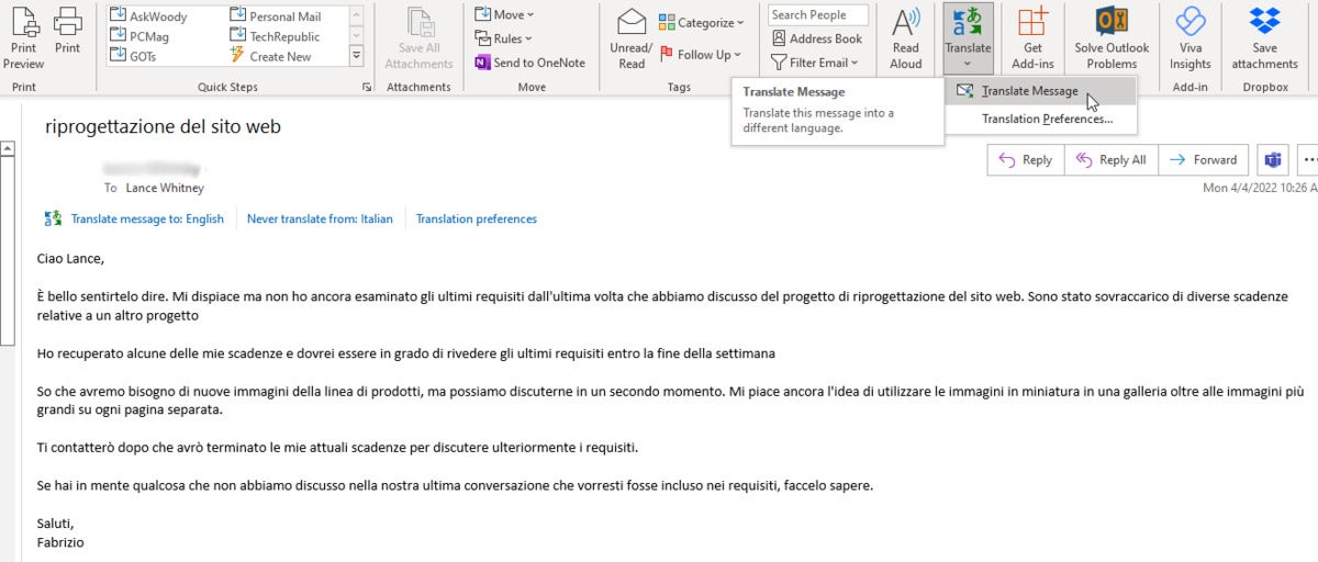 Microsoft Office Translate 02 Outlook электронная почта оригинал